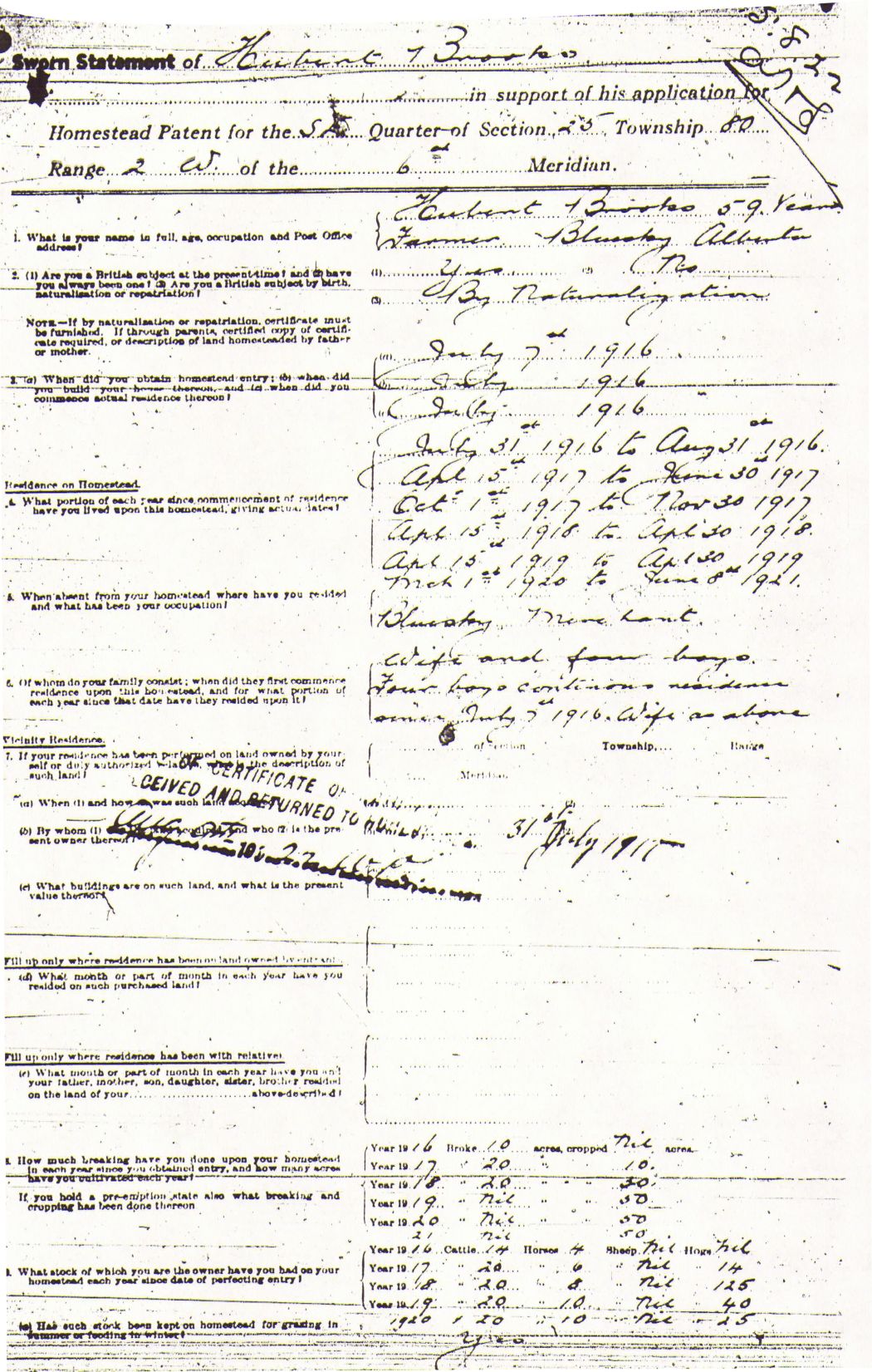 Provincial Archives of Alberta File 3754073 - Hubert Brooks -Statement 1 of 2